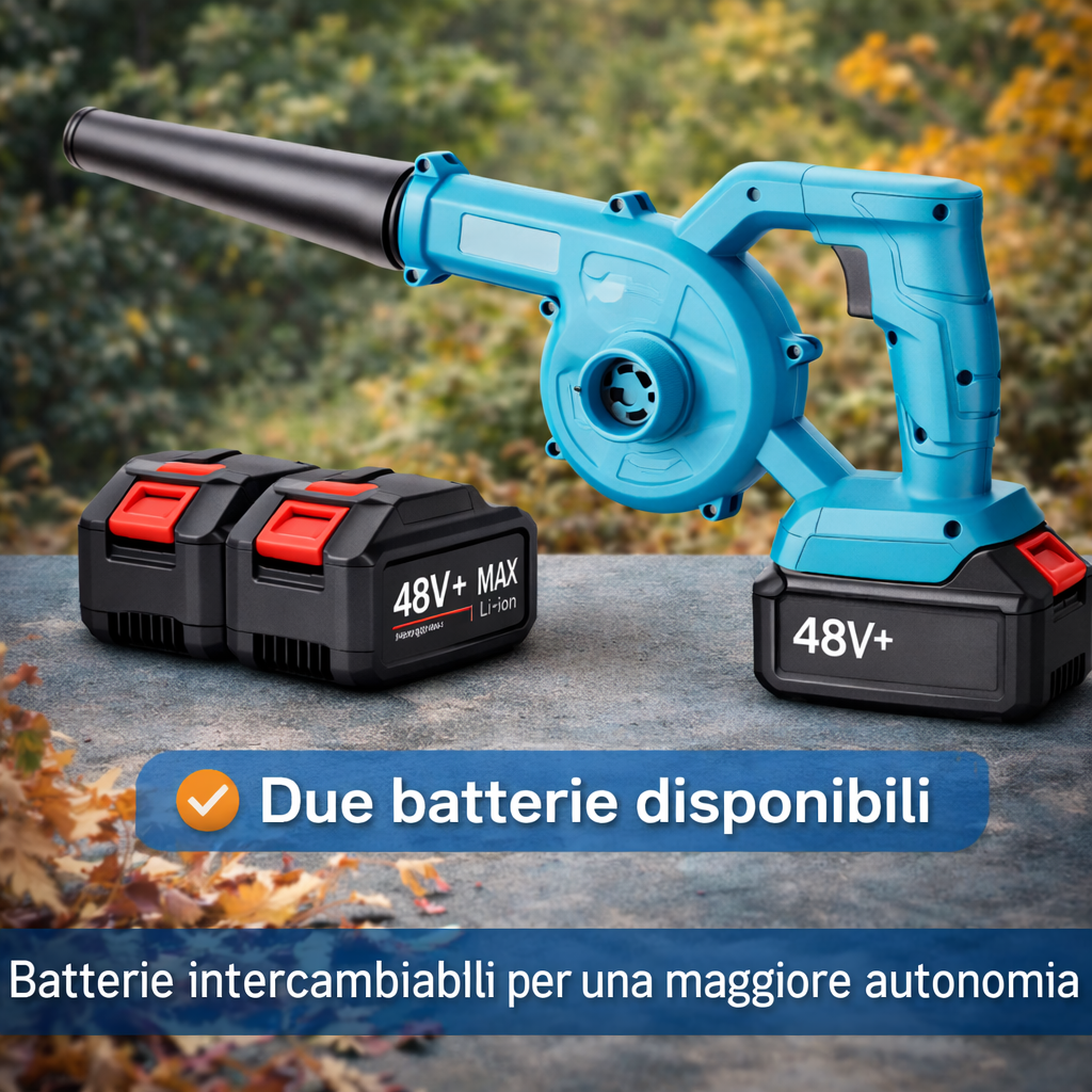 Soffiatore Elettrico Portatile 48V con 2 Batterie – Potente, Senza Fili, Multiuso Klondo