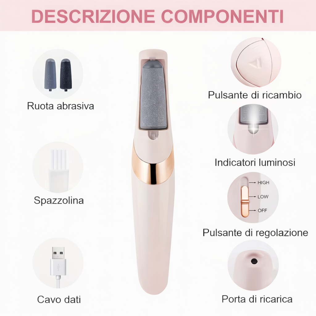 Rimuovi Calli Elettrico Professionale - 2 Testine Abrasive di Ricambio