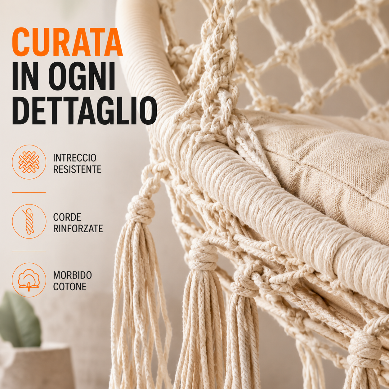 Amaca a Poltrona Sospesa in Cotone, Design Boho, per Interni ed Esterni Klondo