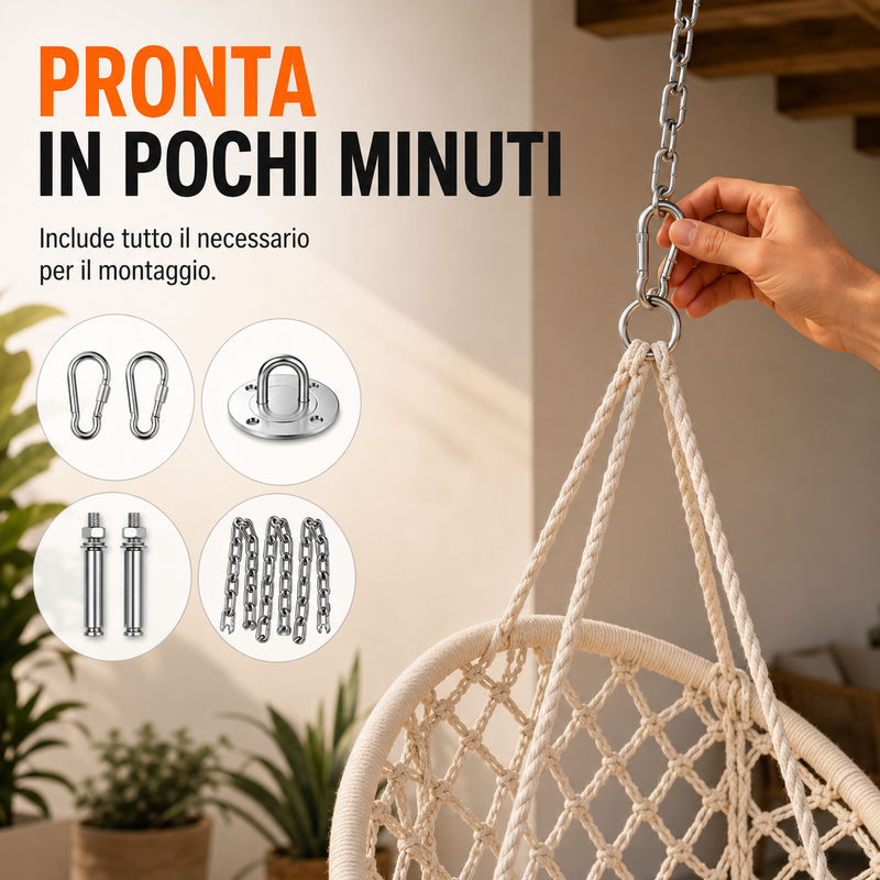 Amaca a Poltrona Sospesa in Cotone, Design Boho, per Interni ed Esterni Klondo