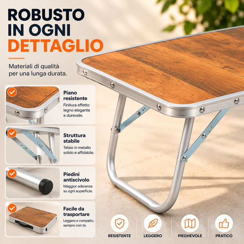 Tavolino Pieghevole da Campeggio 60 × 40 × 25,5 cm, Compatto e Resistente Klondo