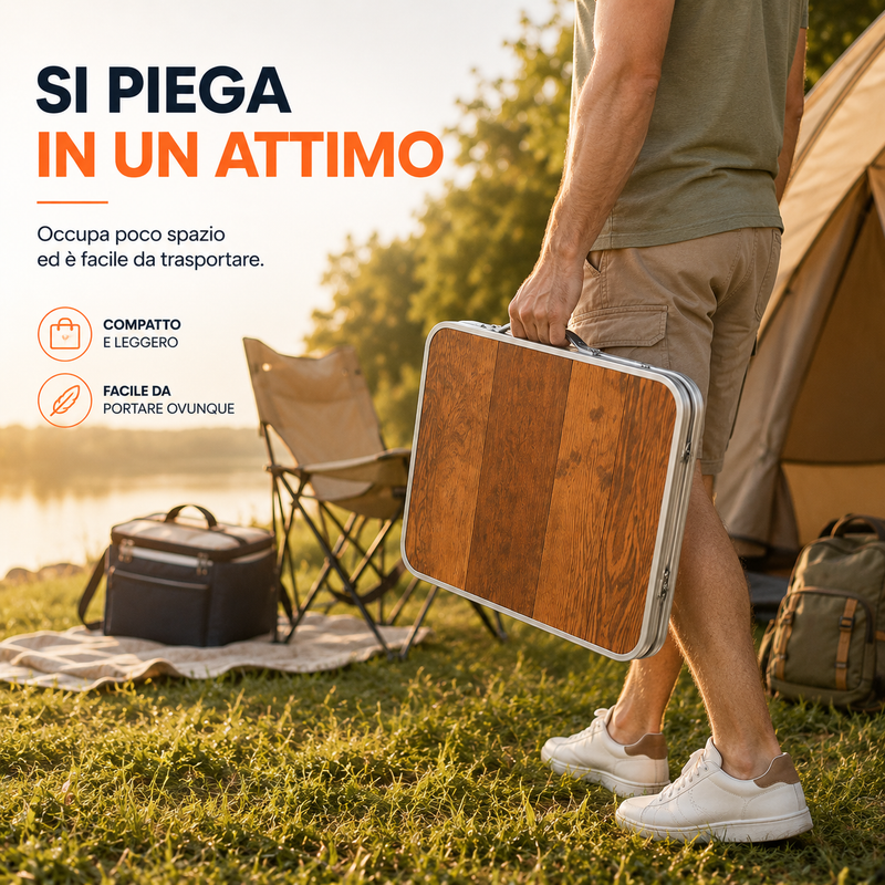 Tavolino Pieghevole da Campeggio 60 × 40 × 25,5 cm, Compatto e Resistente Klondo