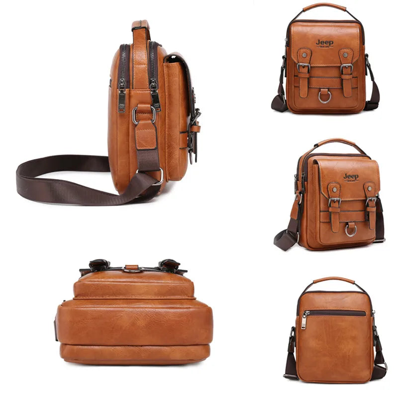 JEEP BULUO Multi-function Business Handbags Men New Man's Shoulder Bag Large Capacity Leather Messenger Bag Crossbody Big Brand Hinoki Milano
