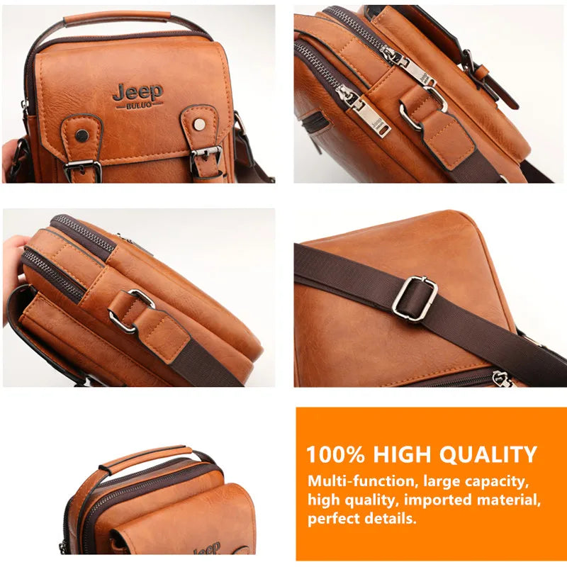 JEEP BULUO Multi-function Business Handbags Men New Man's Shoulder Bag Large Capacity Leather Messenger Bag Crossbody Big Brand Hinoki Milano