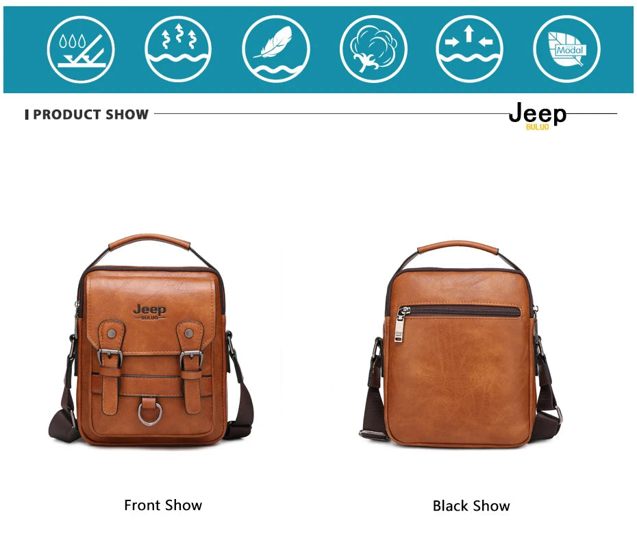 JEEP BULUO Multi-function Business Handbags Men New Man's Shoulder Bag Large Capacity Leather Messenger Bag Crossbody Big Brand Hinoki Milano