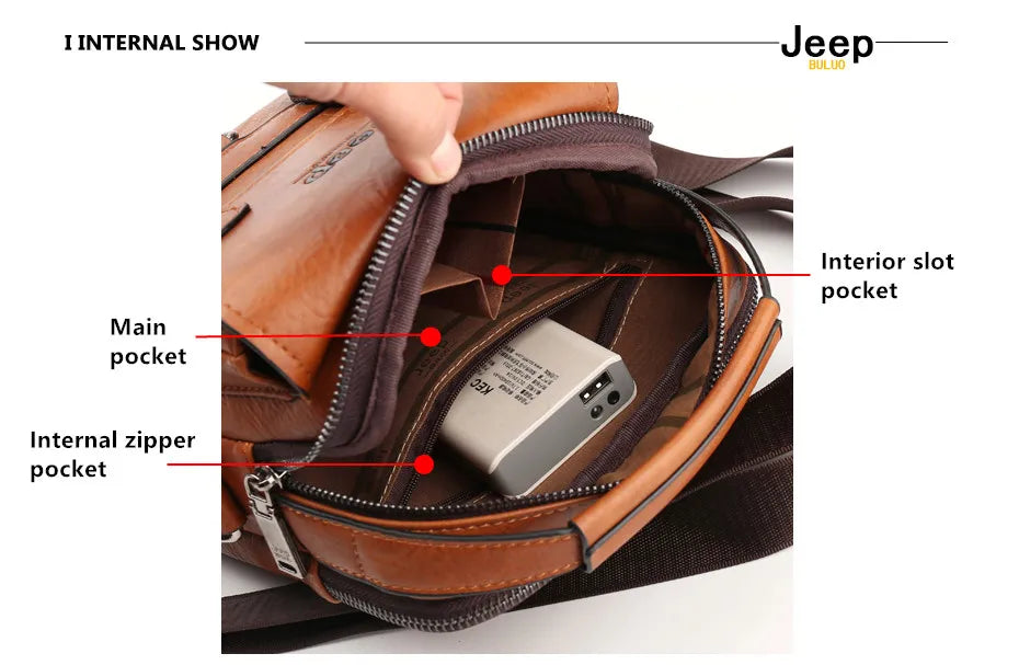 JEEP BULUO Multi-function Business Handbags Men New Man's Shoulder Bag Large Capacity Leather Messenger Bag Crossbody Big Brand Hinoki Milano