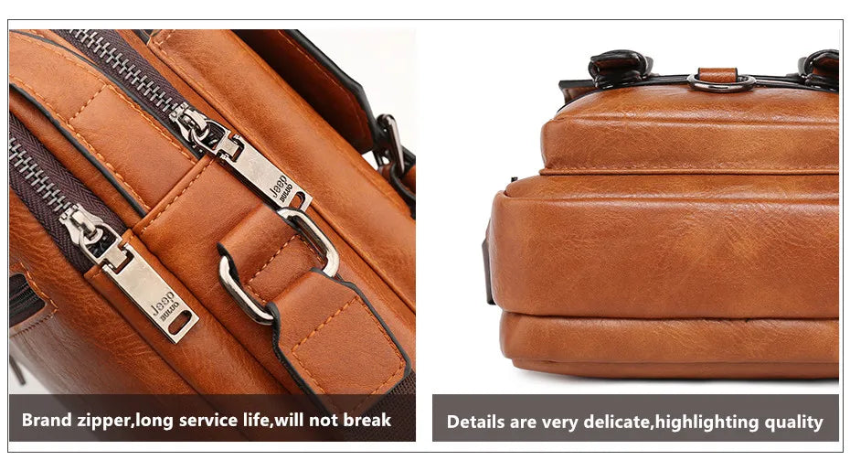 JEEP BULUO Multi-function Business Handbags Men New Man's Shoulder Bag Large Capacity Leather Messenger Bag Crossbody Big Brand Hinoki Milano