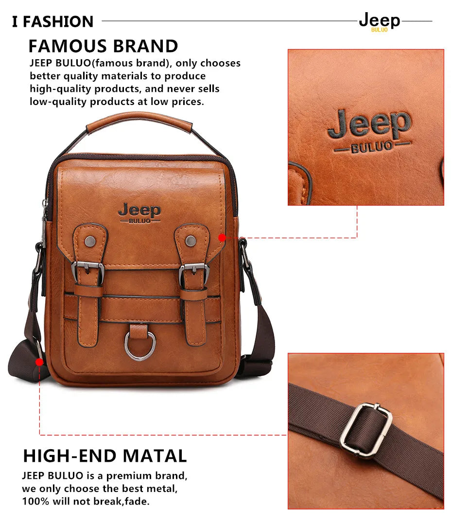 JEEP BULUO Multi-function Business Handbags Men New Man's Shoulder Bag Large Capacity Leather Messenger Bag Crossbody Big Brand Hinoki Milano