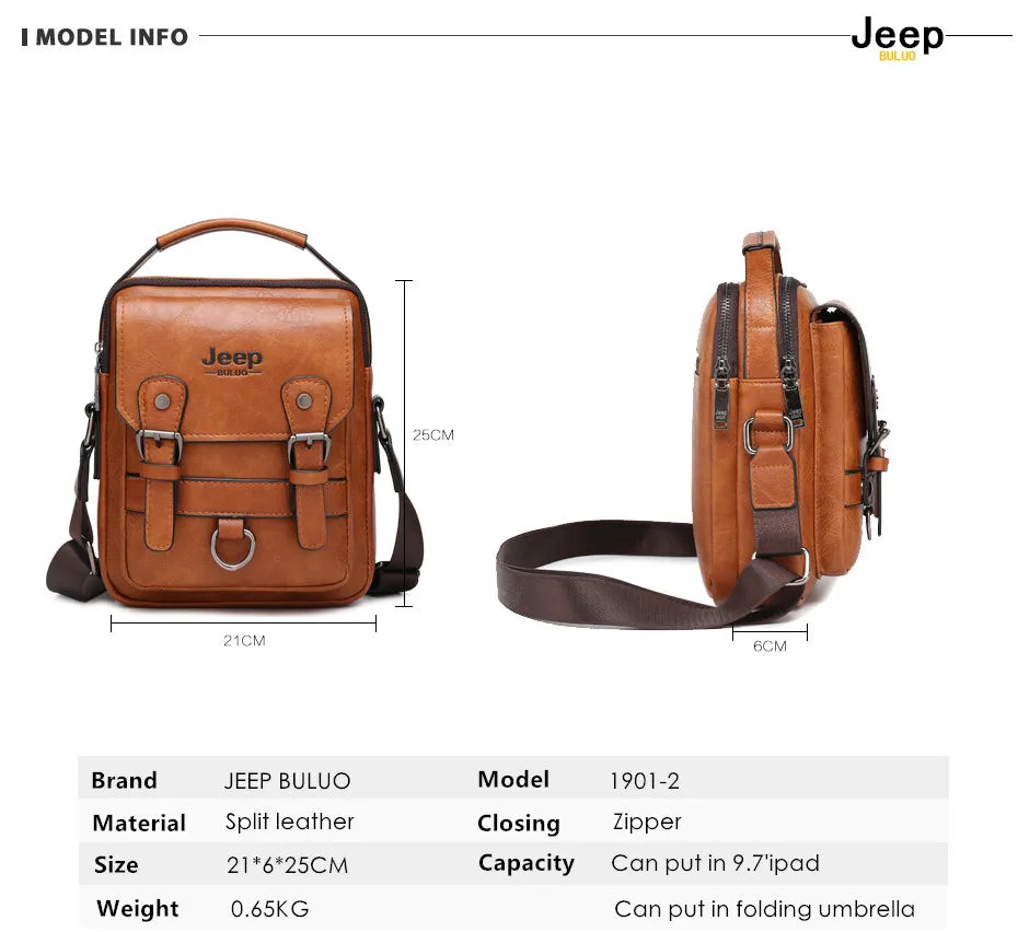 JEEP BULUO Multi-function Business Handbags Men New Man's Shoulder Bag Large Capacity Leather Messenger Bag Crossbody Big Brand Hinoki Milano