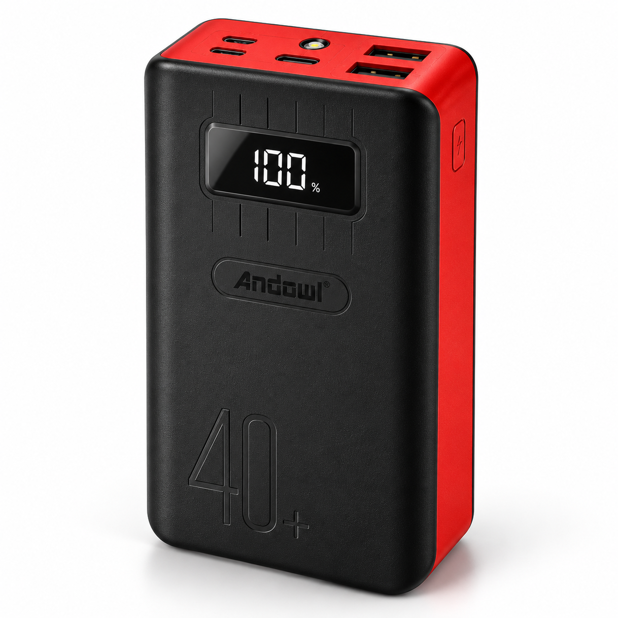 Power Bank 40.000 mAh con Display Digitale, 2 Uscite USB e Torcia LED – Nero e Rosso Klondo