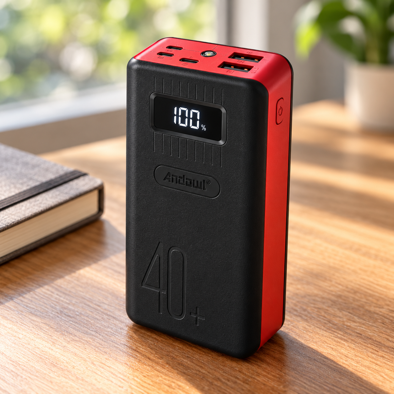 Power Bank 40.000 mAh con Display Digitale, 2 Uscite USB e Torcia LED – Nero e Rosso Klondo