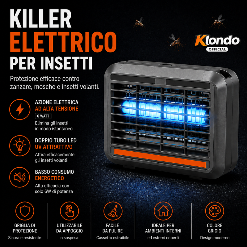 Lampada Antizanzare Elettrica UV Ricaricabile USB 6W con Base di Appoggio, Protezione per Interni ed Esterni Coperti Klondo