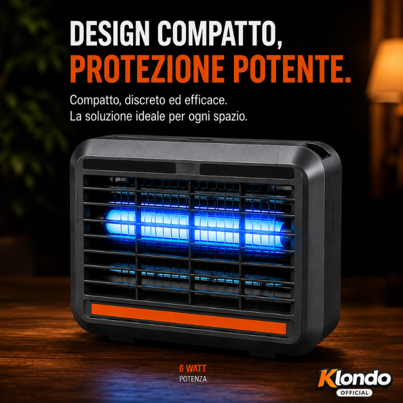 Lampada Antizanzare Elettrica UV Ricaricabile USB 6W con Base di Appoggio, Protezione per Interni ed Esterni Coperti Klondo
