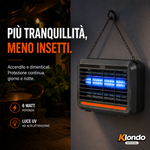 Lampada Antizanzare Elettrica UV Ricaricabile USB 6W con Base di Appoggio, Protezione per Interni ed Esterni Coperti Klondo