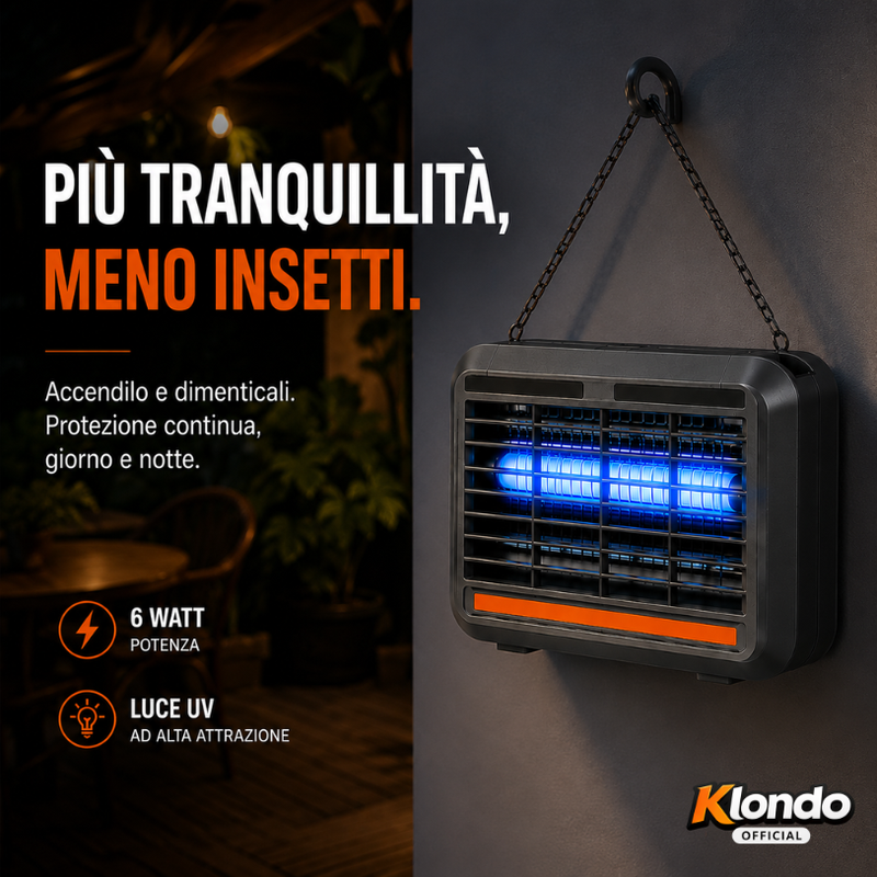 Lampada Antizanzare Elettrica UV Ricaricabile USB 6W con Base di Appoggio, Protezione per Interni ed Esterni Coperti Klondo