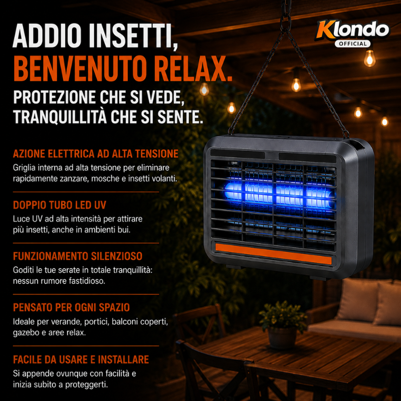 Lampada Antizanzare Elettrica UV Ricaricabile USB 6W con Base di Appoggio, Protezione per Interni ed Esterni Coperti Klondo