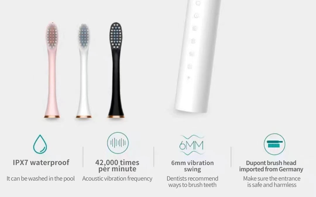 Sonic Electric Toothbrush for Adults IPX7 Waterproof DuPont Brush Head USB Rechargeable High Frequency Cleaning 6 Cleaning Modes Hinoki Milano