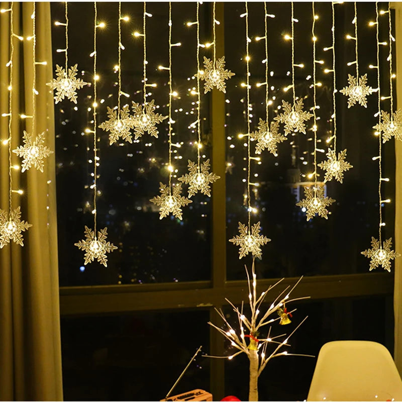 3.2M Christmas Snowflakes LED String Lights Flashing Fairy Curtain Lights Waterproof For Holiday Party Wedding Xmas Decoration Hinoki Milano