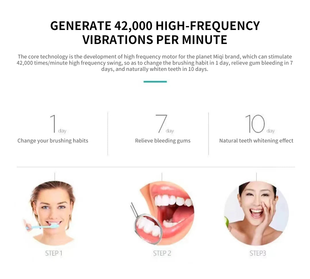 Sonic Electric Toothbrush for Adults IPX7 Waterproof DuPont Brush Head USB Rechargeable High Frequency Cleaning 6 Cleaning Modes Hinoki Milano