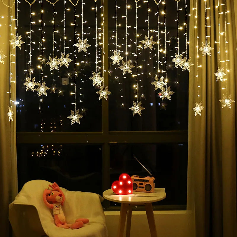 3.2M Christmas Snowflakes LED String Lights Flashing Fairy Curtain Lights Waterproof For Holiday Party Wedding Xmas Decoration Hinoki Milano