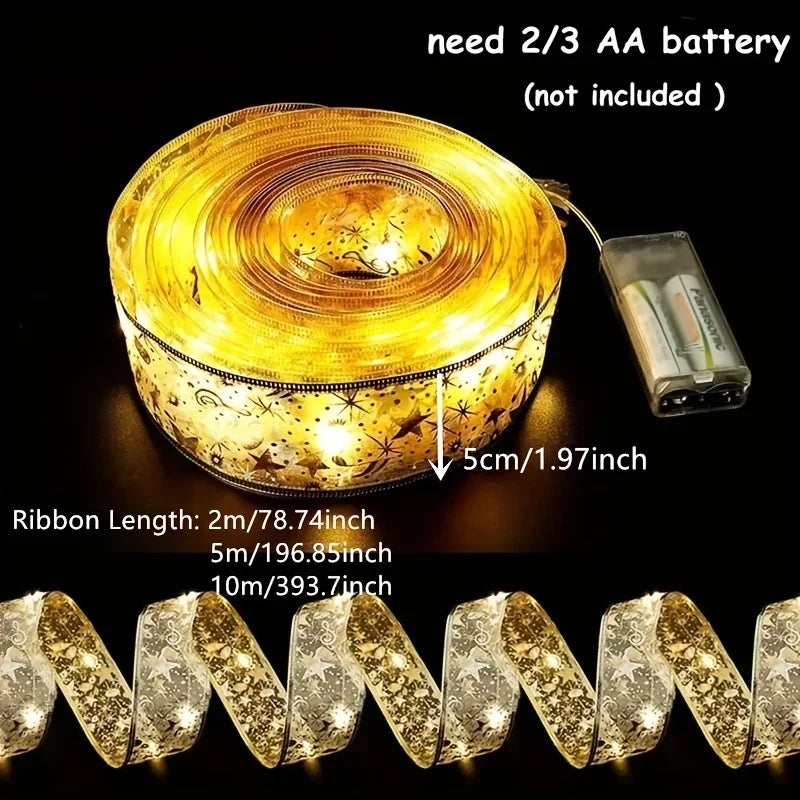 Indoor String Lights Battery Operated Christmas Ribbon with Lights Christmas Tree Accessories Decoration for Christmas New Year Hinoki Milano