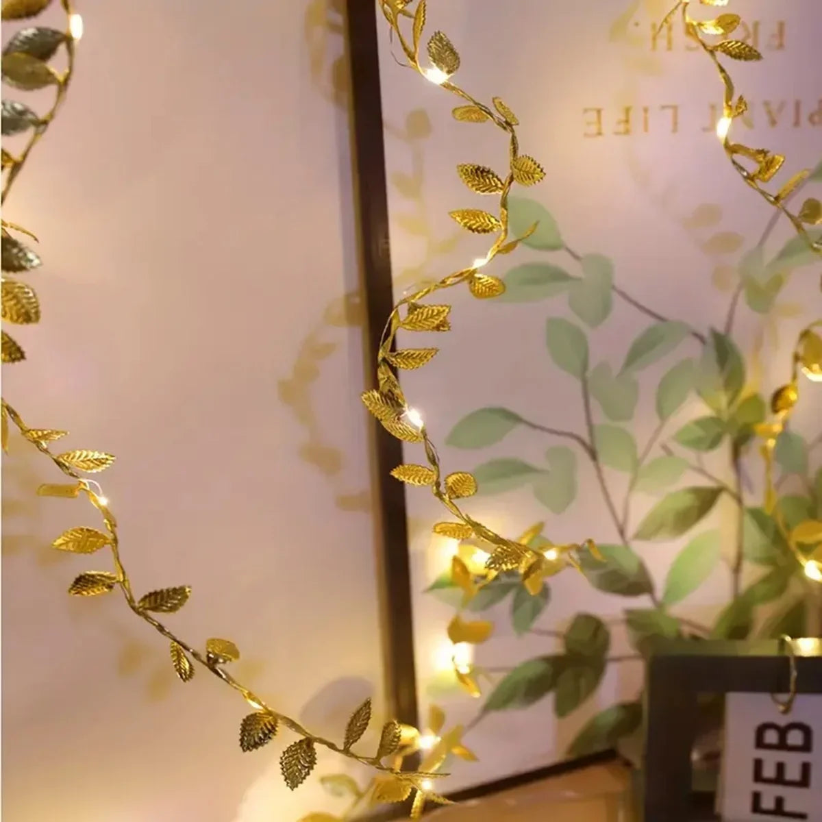 20/50/100LEDs Golden Silver Tiny Leaves Fairy Light Battery Powerd Artificial Plant Garland Vine Lights for Wedding Home Party Hinoki Milano
