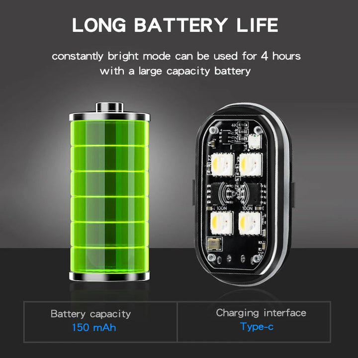 2/4pcs Wireless LED Strobe Lights Car Decor Atmosphere Light, 8 Colors Rechargeable Led Lights Anti-Collision LED Warning Light Hinoki Milano