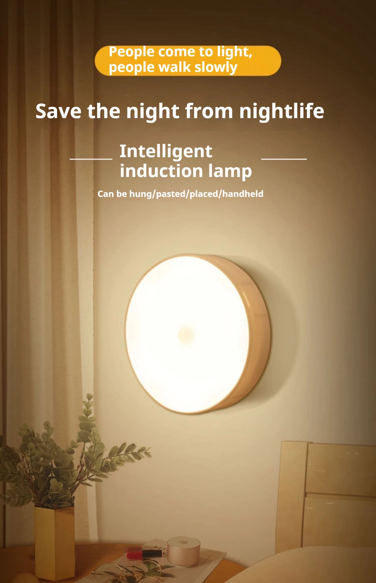 1pc Motion Sensor Night Light - Wireless LED Detector Lamp for Bedroom, Staircase, Closet, and Room Decor- Hinoki Milano