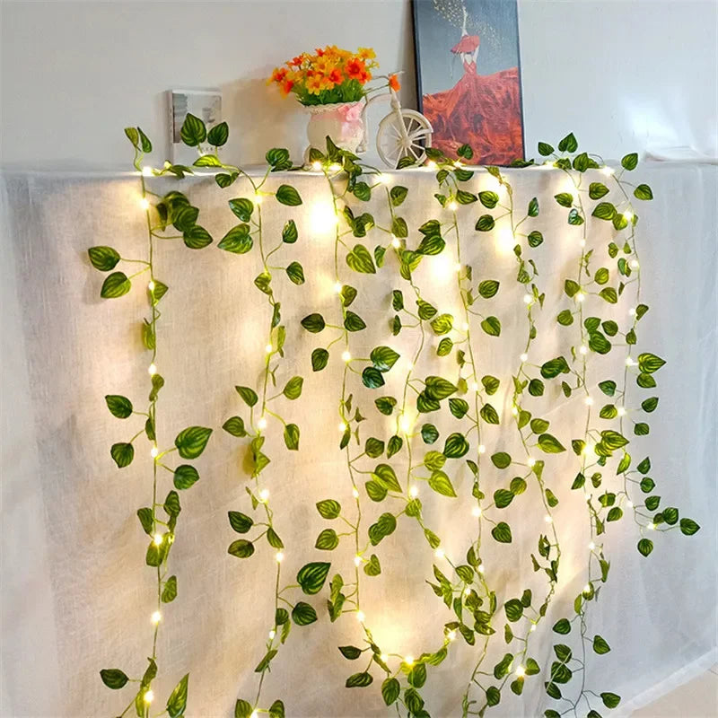 Flower Green Leaf String Lights Artificial Vine Fairy Lights Battery Powered Christmas Tree Garland Light for Weeding Home Decor Hinoki Milano