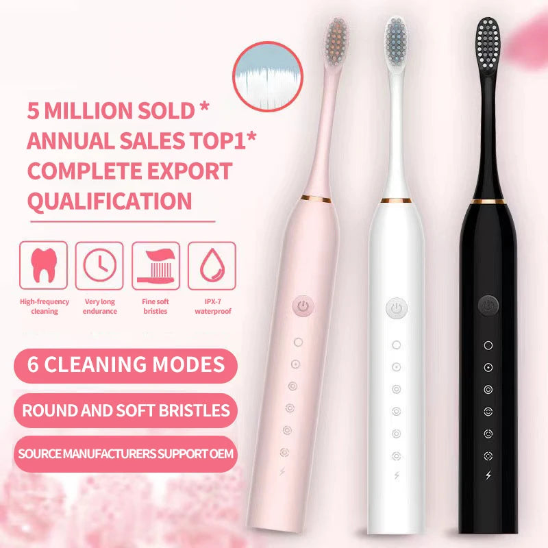 Sonic Electric Toothbrush for Adults IPX7 Waterproof DuPont Brush Head USB Rechargeable High Frequency Cleaning 6 Cleaning Modes Hinoki Milano