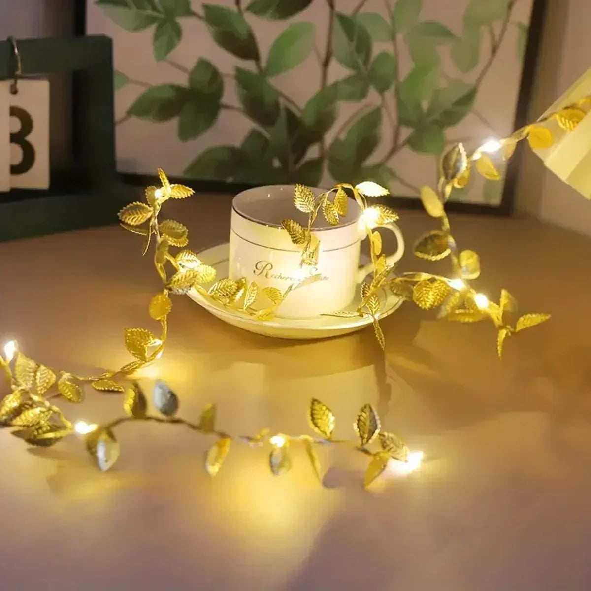 20/50/100LEDs Golden Silver Tiny Leaves Fairy Light Battery Powerd Artificial Plant Garland Vine Lights for Wedding Home Party Hinoki Milano