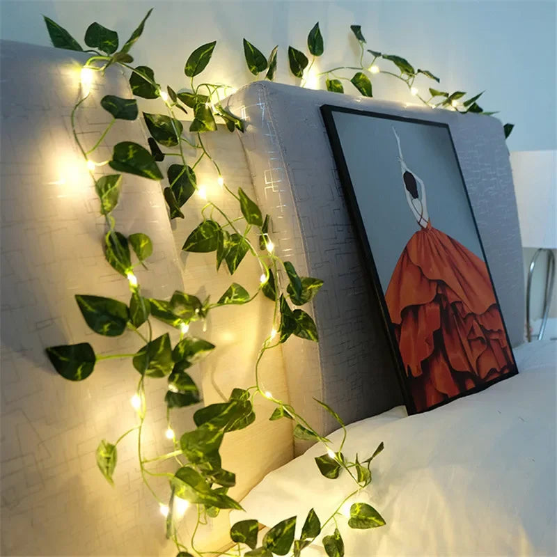 Flower Green Leaf String Lights Artificial Vine Fairy Lights Battery Powered Christmas Tree Garland Light for Weeding Home Decor Hinoki Milano