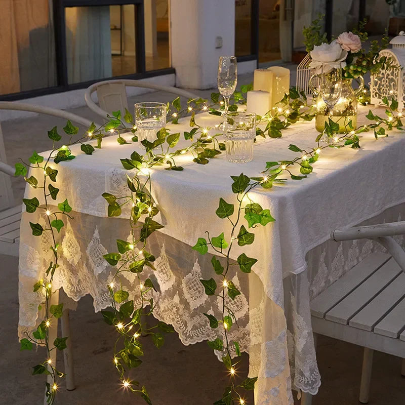 Flower Green Leaf String Lights Artificial Vine Fairy Lights Battery Powered Christmas Tree Garland Light for Weeding Home Decor Hinoki Milano