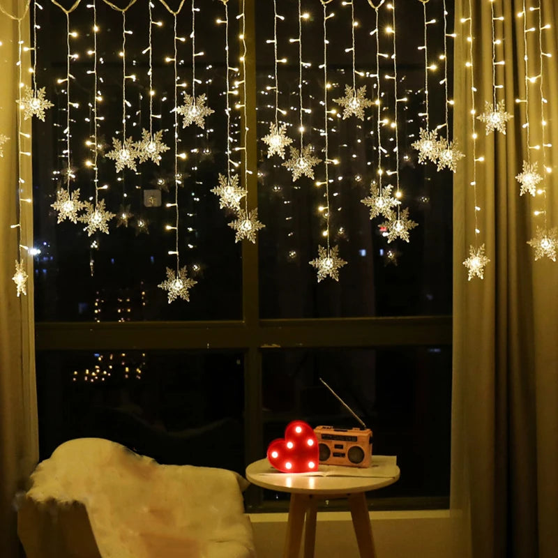 3.2M Christmas Snowflakes LED String Lights Flashing Fairy Curtain Lights Waterproof For Holiday Party Wedding Xmas Decoration Hinoki Milano