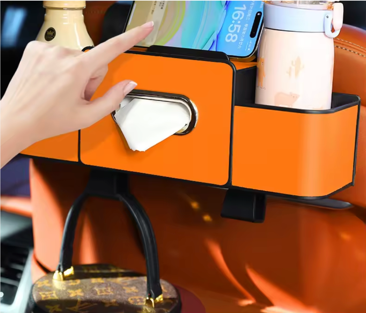 Organizer Auto Premium Multifunzionale – Portaoggetti, Supporto Smartphone e Dispenser Salviette Klondo