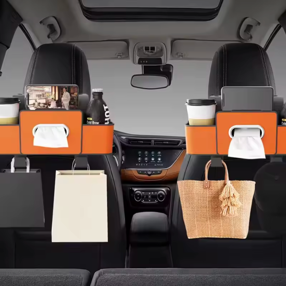 Organizer Auto Premium Multifunzionale – Portaoggetti, Supporto Smartphone e Dispenser Salviette Klondo