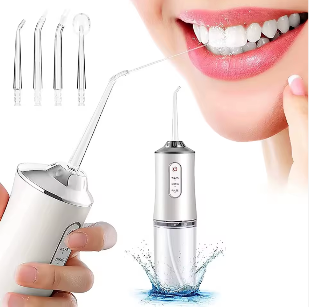 Idropulsore Dentale Elettrico Portatile – Pulizia Orale Profonda con 4 Ugelli e 3 Modalità