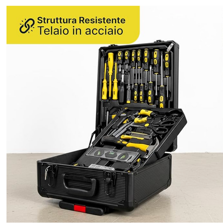 Valigia Attrezzi Completa 699 Pezzi con Ruote – Trolley Professionale con Manico Telescopico, Set Utensili per Casa, Auto e Officina Klondo