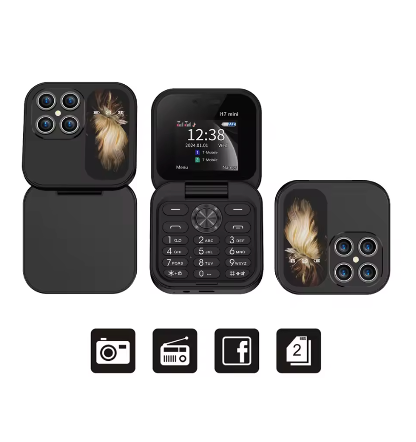 Mini Flip Phone i17 Pro – Tascabile, Dual SIM, Batteria Lunga Durata, Super Resistente Hinoki Milano