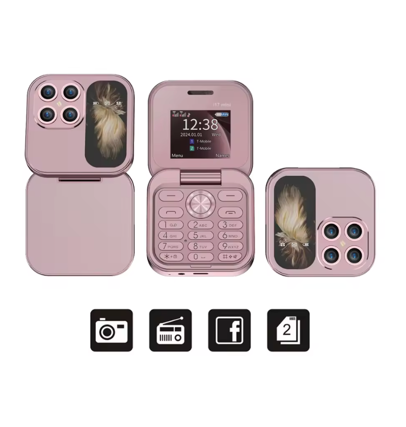 Mini Flip Phone i17 Pro – Tascabile, Dual SIM, Batteria Lunga Durata, Super Resistente Hinoki Milano
