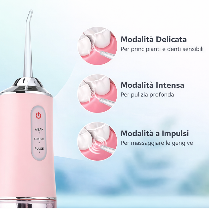 Idropulsore Dentale Elettrico Portatile – Pulizia Orale Profonda con 4 Ugelli e 3 Modalità