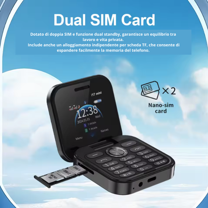 Mini Flip Phone i17 Pro – Tascabile, Dual SIM, Batteria Lunga Durata, Super Resistente Hinoki Milano