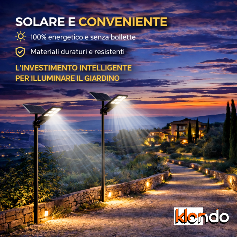 Lampione Solare LED Ultra Potente 800W con Telecomando – Luce Automatica da Esterno IP65 Klondo