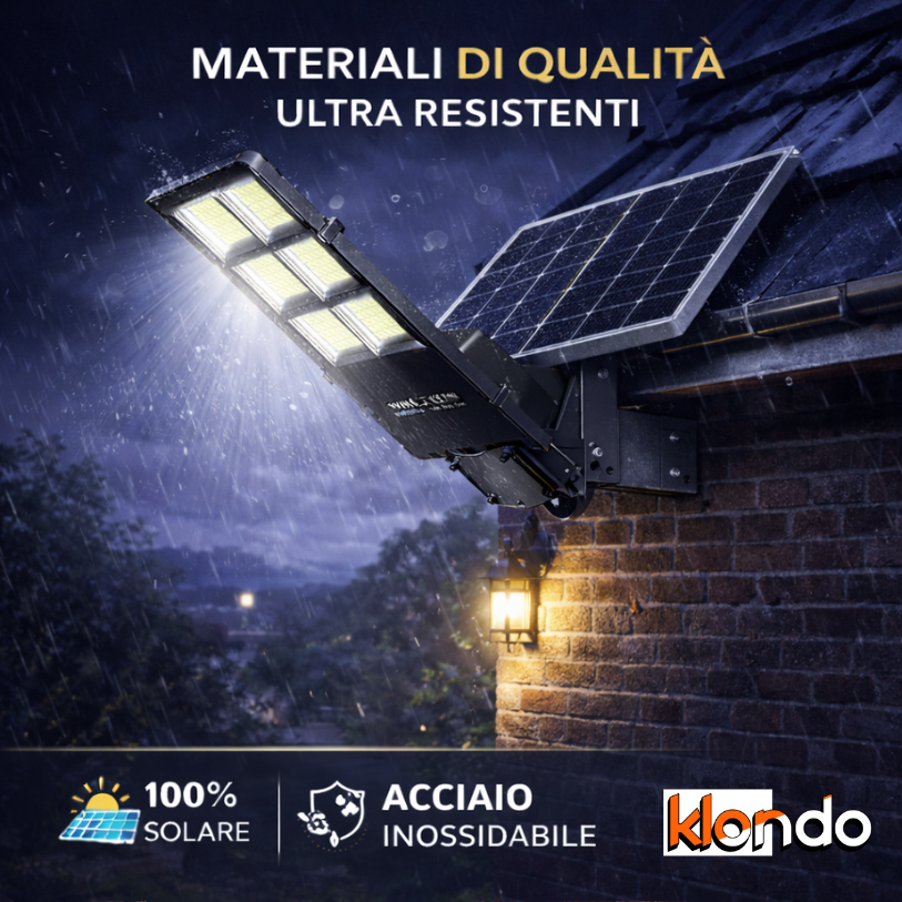 Lampione Solare LED Ultra Potente 800W con Telecomando – Luce Automatica da Esterno IP65 Klondo