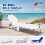 Lettino Spiaggia Pieghevole con Schienale Regolabile – Telo in Poliestere e PVC con Tasca Laterale – Struttura in Acciaio – Portatile e Salvaspazio Klondo