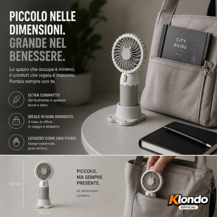 Mini Ventilatore Portatile USB Ricaricabile – Compatto e Silenzioso Klondo