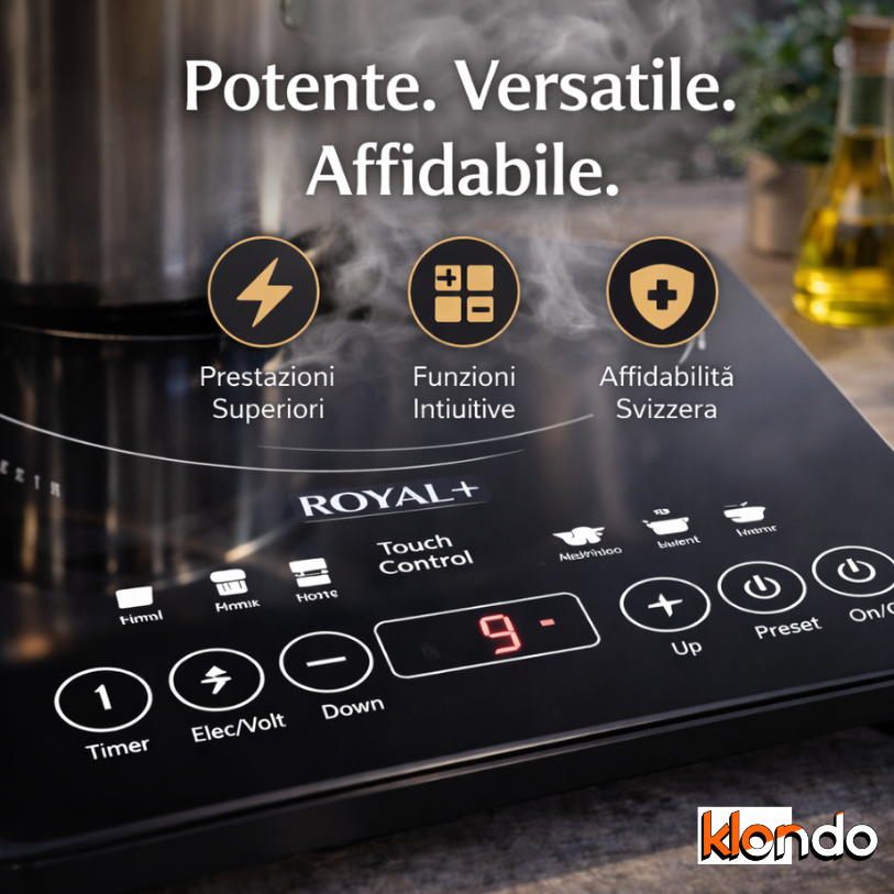 Piastra a Induzione 2500W Royalty Line – Piano Cottura Touch con 8 Funzioni Klondo