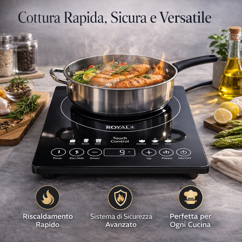 Piastra a Induzione 2500W Royalty Line – Piano Cottura Touch con 8 Funzioni Klondo