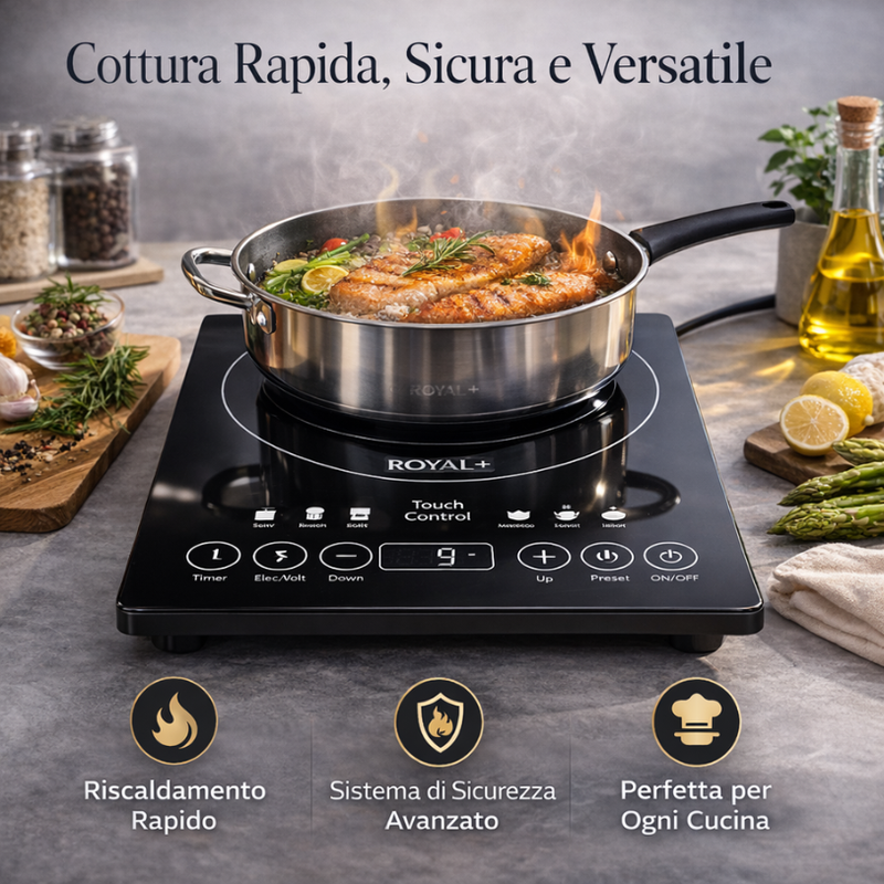 Piastra a Induzione 2500W Royalty Line – Piano Cottura Touch con 8 Funzioni Klondo