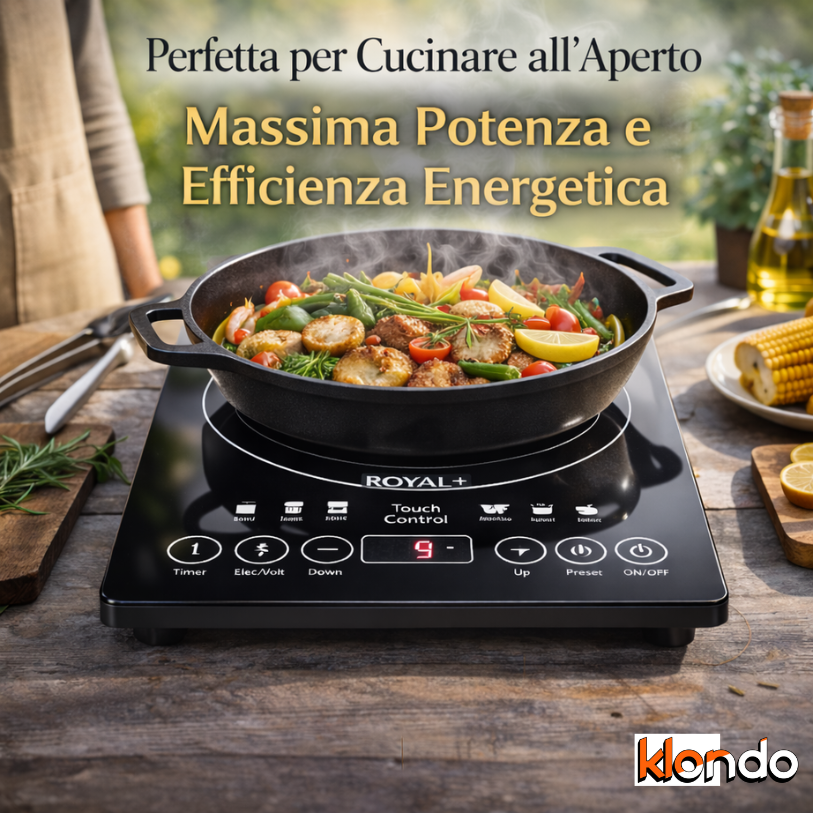 Piastra a Induzione 2500W Royalty Line – Piano Cottura Touch con 8 Funzioni Klondo